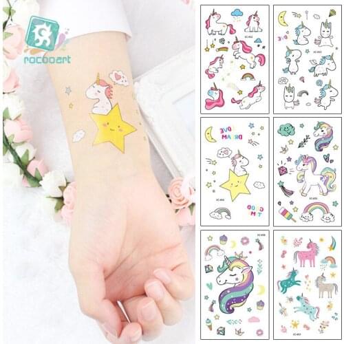 6Sheets/Set Cartoon Unicorn Tattoo For Kid Cute Fake Taty Children Tatouage Temporaire Body Art Waterproof Tattoo Sticker