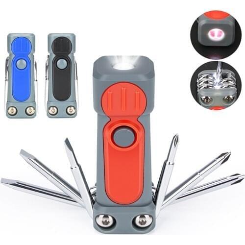 6 in 1 Multi Screwdriver With LED Flashlight Hand Repair Tools Light Multi Functional for Home Appliance Car With Battery Torch