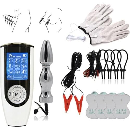 Dual Output Host Electric Shock Kits,Electro Shock Anal Plug Penis Rings Nipple Clitoris Breast Pads Stimulate Adult Sex Toys
