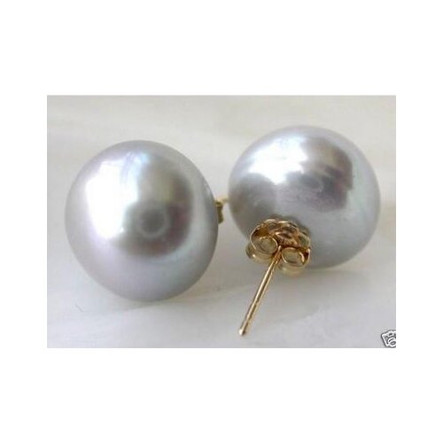 Free shipping>>>>noble jewelry AAA+++ 11-12mm GREY Freshwater Pearl Stud Earring