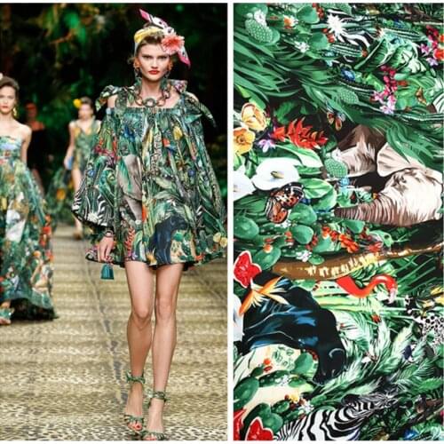 Brand printed polyester chiffon fabric satin shirt dress stretch satin fabric meter handmade DIY fabric wholesale cloth