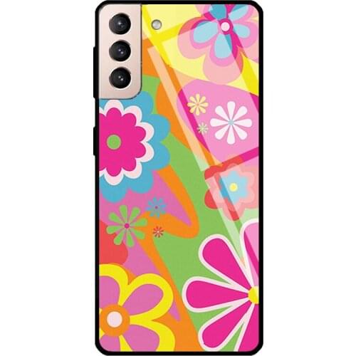 Groovy Flowers Tempered Glass Case For Samsung Galaxy S21 Ultra Note 20 S8 S9 S10 Note 10 Plus S20 FE