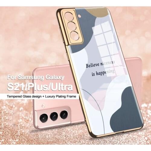 Luxury Plating Tempered Glass Case For Samsung Galaxy S21 Plus Ultra Lens Protection Cover For Samsung S21 Plus Ultra 5G Case