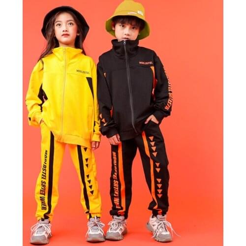 Children Hip Hop Outfits Loose Jacket Sweatshirt Coat Jogger Pants Girls Boys Jazz Dance Ballroom Dancing Costume Clothes Wear