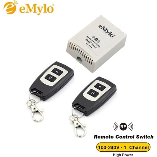 EMylo AC 100-240V 2500W Wireless Learning Remote Control Light Switch Black Type Transmitter 1 Channel Relay Toggle Latched Jog