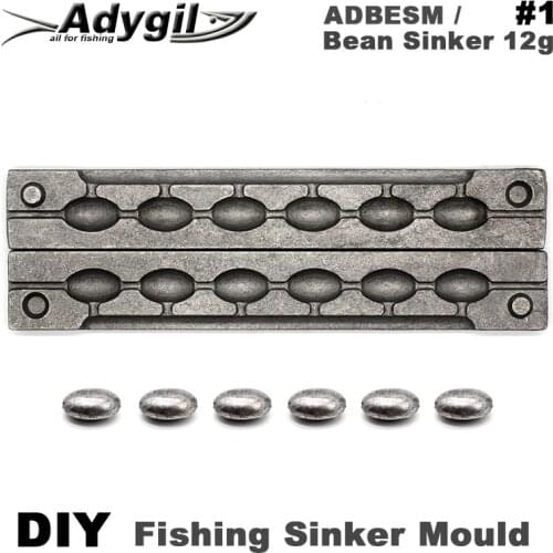 Adygil DIY Fishing Bean Sinker Mould ADBESM/#1 Bean Sinker 12g 6 Cavities