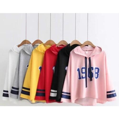 XUANHAO Womens Harajuku Long Sleeve 1968 Printed Hoodies Sweatshirts Girls Hooded Pullover Tops Female sudaderas mujer
