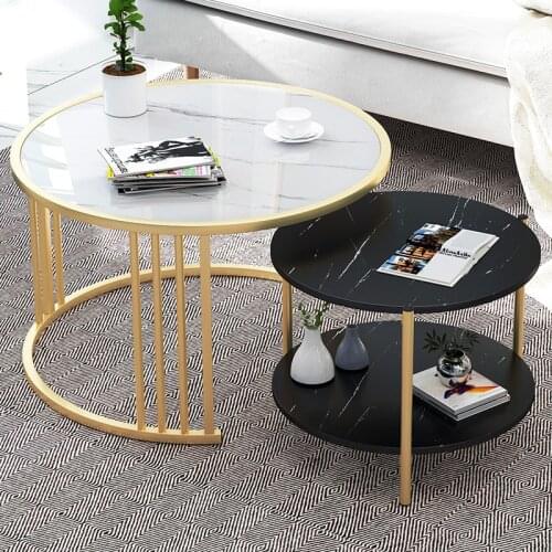 Creative Nordic Golden Metal Coffee Table Living Room Sofa Beside Round Coffee Tea Table Desk Combination Home Furniture 2 In 1