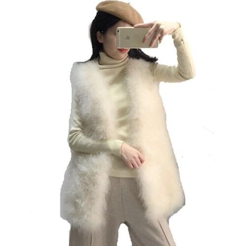 Womens Genuine Real Ostrich Feather Fur Long Vest/ Jacket Winter Fashion Warm