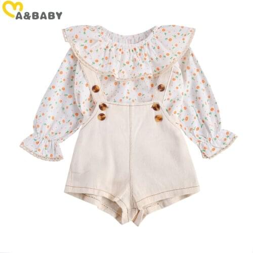 Ma&Baby 0-24M Spring Autumn Toddler Newborn Infant Baby Girl Clothes Set Flower Ruffles Long Sleeve Top Denim Overalls Outfits