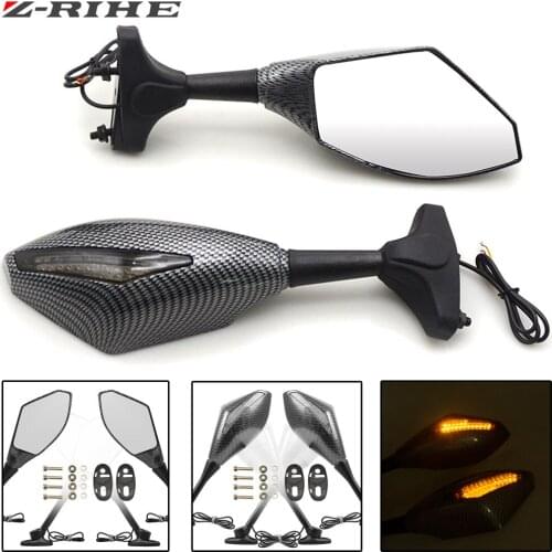 Motorcycle Rearview Mirrors with Amber LED Turn Signal Handle Bar End Side Mirror For Honda CBR 600 F4i F1 F2 F3 F4 929 954RR