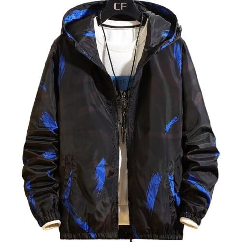 2019 Mens Spring Autumn Thin Jacket Korean Camouflage Color Matching Hooded Jacket Plus Fat Plus Size Fashion Casual Shirt