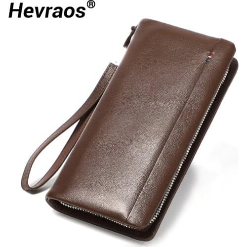 Men Wallets Luxury Brand Card Holder Male Long Purse Large Capacity Genuine Leather zip Purses Youth Phone Bag Business Wallet