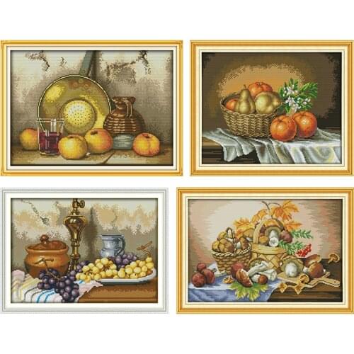Joy Sunday Fruits and Clay Pots Stamped Embroidery Cross Stitch Kit Counted 11CT 14CT Printed Handmade Needlework Home Decor Set