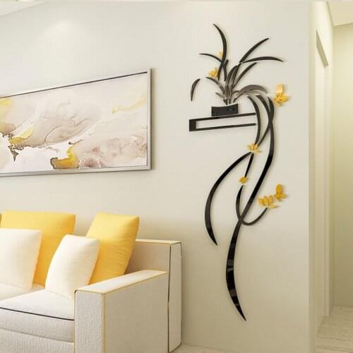 New arrival Hanging Orchid Acrylic 3D Wall stickers For Living room Entrance-hall Flower Art Wall Decor DIY Home decor