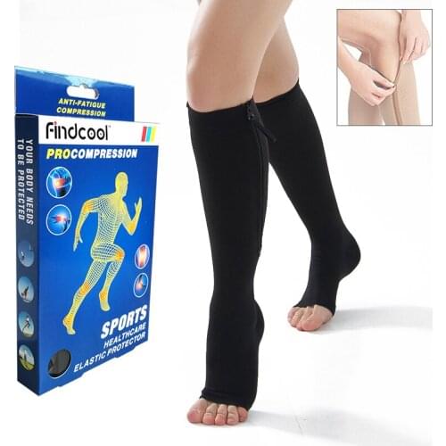 FINDCOOL Women Zipper Compression Yoga Socks 20-30mmHg Zip Leg Support Knee Sox Open Toe Sport SockS