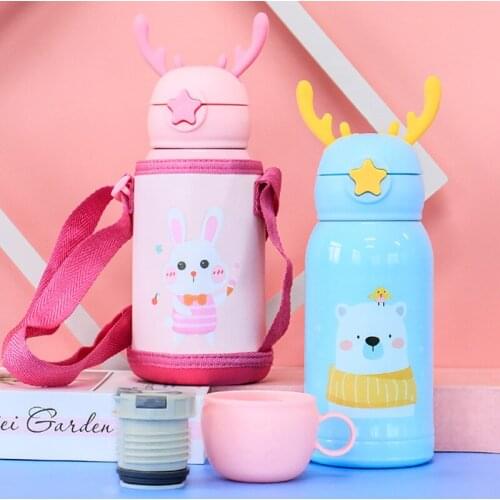 New cartoon fawn 316 stainless steel insulation cup childrens portable cloth bag bounce cup student water cup