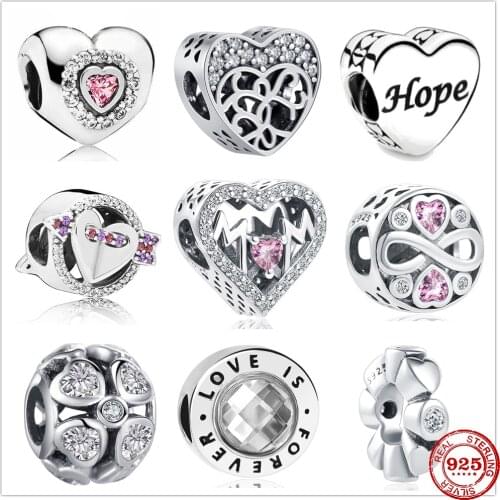 NEW unlimited Hope love is forever Charm White Pink Zirconia DIY Beads Fit Pandora Charms Silver 925 Original Jewerly Bracelet
