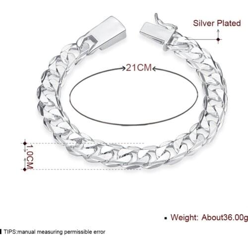 New high-quality WOMEN MEN noble S925 solid - PLATING fashion bracelets fashion jewelry Mens 10 MM square beautiful jewelry