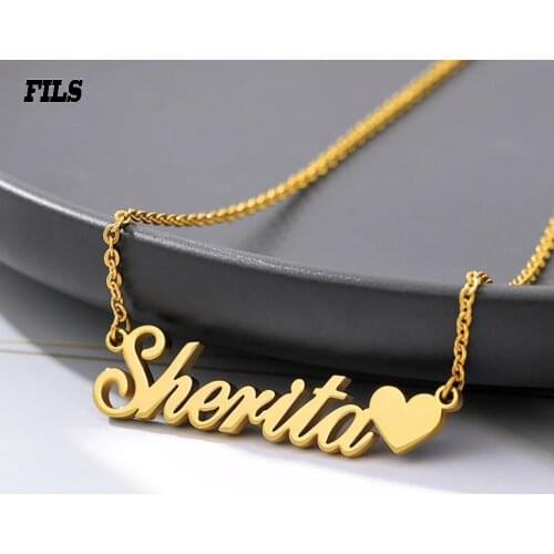 Fils Custom Necklace-Heart Name Necklace Personalization-Nameplate Charm Pendant-Stainless Steel Gold-Couple Lovers Gift Jewelry