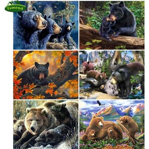 Full Square Diamond Painting by Number Black Bear Animal Diamond Embroidery Crystal Mosaic Picture Of Rhinestone Decor Home Art