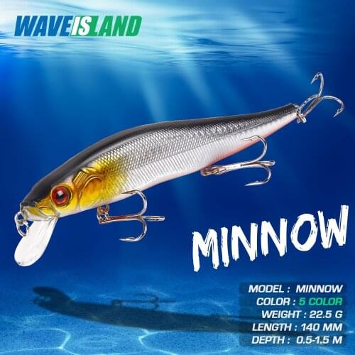 WAVEISLAND Minnow Fishing Lure 22.5g 14cm Fish Bait Trolling Isca Artificial Floating Trout Fake Fish Articulos De Pesca Lures