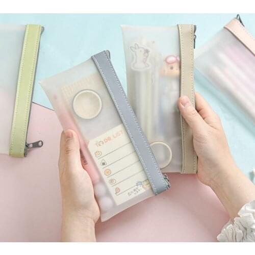 Simple Transparent TPU Leather Korean Fashion INS Pencil Bag Pouches Stationery Organizer Pencil Case Pencilcase School Pen Case