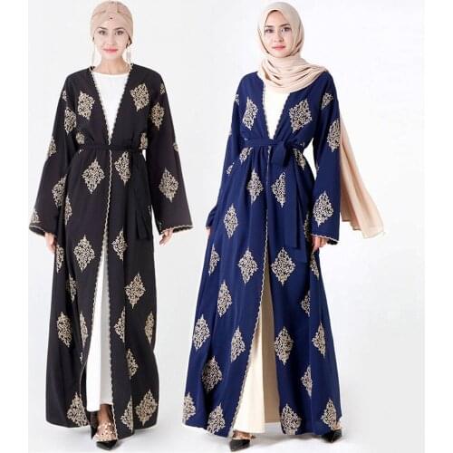 Luxury Muslim Embroidery Abaya Full Dress Elegant Cardigan Kimono Long Robe Gowns Jubah Middle East Eid Ramadan Islamic Prayer