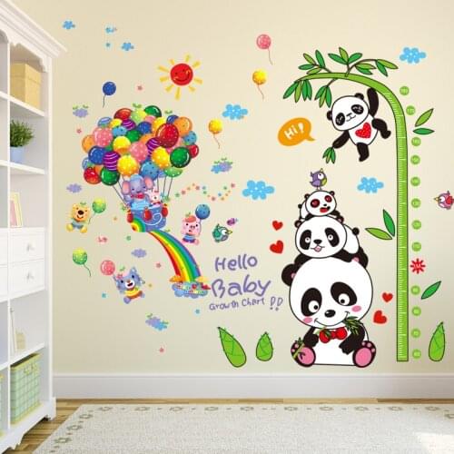 [SHIJUEHEZI] Pandas Animals Wall Stickers DIY Balloons Bamboo Height Wall Decor for Kids Room Baby Bedroom Home Decoration
