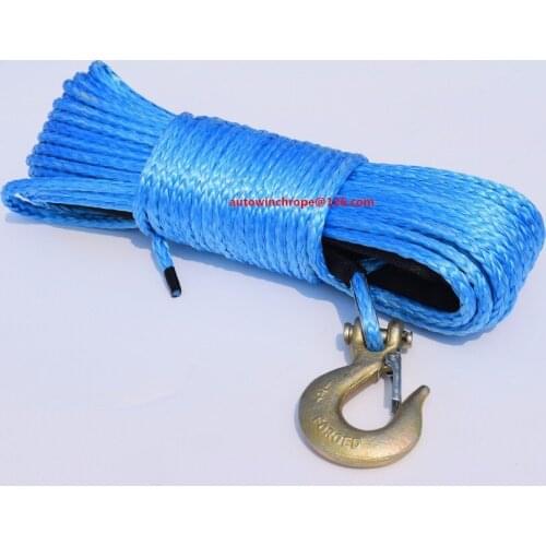 Blue 6mm*24m Winch Rope with Hook,Synthetic Winch Cable,Off Road Rope,Winch Line 6mm,Boat Winch Cable