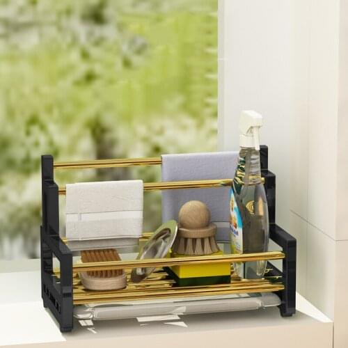 Bathroom Storage Rack Kitchen Desktop Over Sink Napkin Ledge Shelves Sponge Tableware Drainer Rangement Cuisine Kitchen Items