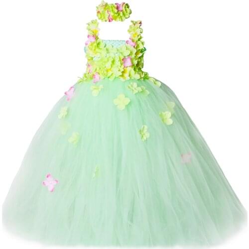 Light Green Flower Girl Tutu Dress Children Kids Wedding Birthday Party Dress Girls Ball Gown Tulle Flower Fairy Princess Dress