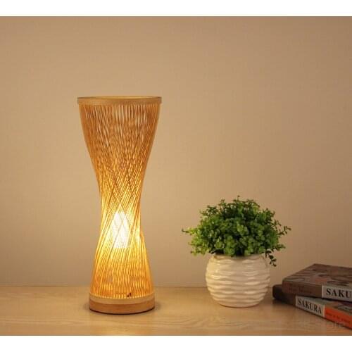 Japanese Bamboo Vase Table Lamp Bedroom Bedside Living Room Study Dining Room Decoration Modern Wood Desk Lamps LED Stand Lights