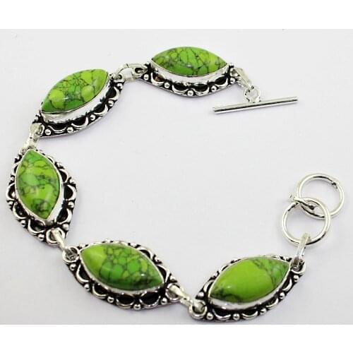 Green Turquois Bracelet Silver Overlay over Copper , 21.2 cm, B1965