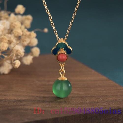 Green Jade Bead Pendant Necklace Chinese Natural Gemstone Women Fashion 925 Silver Charm Jewelry Chalcedony Zircon Gifts Amulet