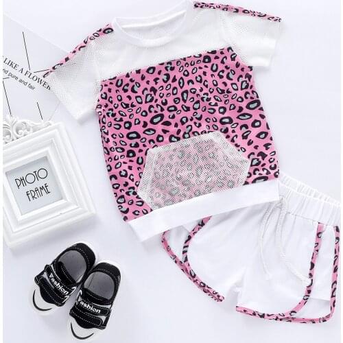 0-5Y Summer Fashion Baby Girls Leopard Clothes Sets Short Sleeve Print Net T Shirts Tops Casual Shorts Set Girls Summer Clothing