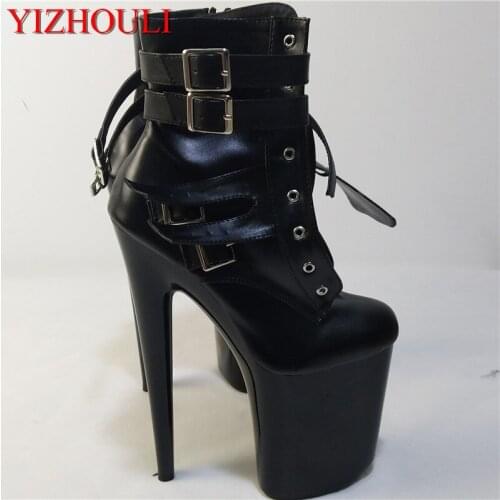 Women motorcycle boots fashion short boots buckle ankle boots 20cm high heels Platform shoes classic strappy winter boots black