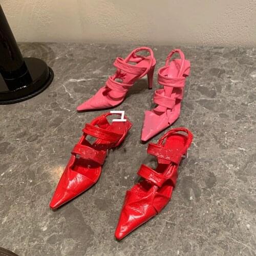 Summer Retro Pointed Toe Low Heels Genuine Leather Women Sandals Spring Autumn Thin High Heels Cut Out Ladies Gladiator Pumps