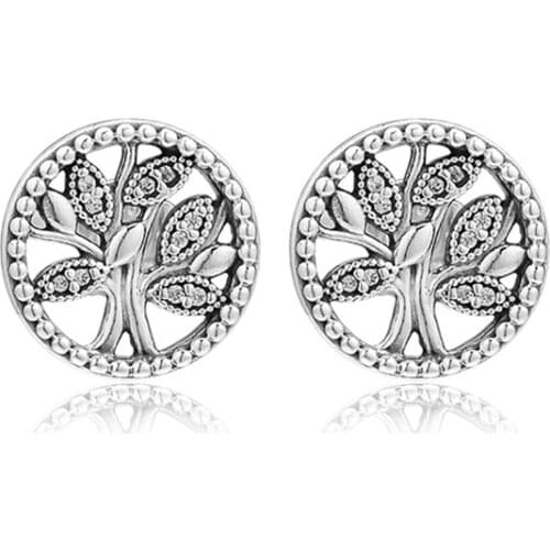 925 Sterling Silver Earrings Jewelry Charm Clear CZ Trees of Life Stud Earrings for Women Family Crystal Earrings Girl Jewellery