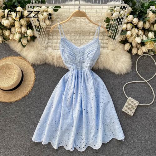 Spring Summer Sexy Dress Women Sexy C Neck Halter Strap Short Dresses Ladies Vintage Embroidery Hollow Mini Dress Vestidos Mujer