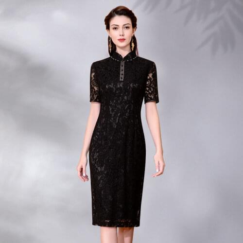Women Dresses Spring and Summer Large Size Lace Cheongsam Long Low Slit Cheongsam Dress Vestido De Mujer Femme Robe