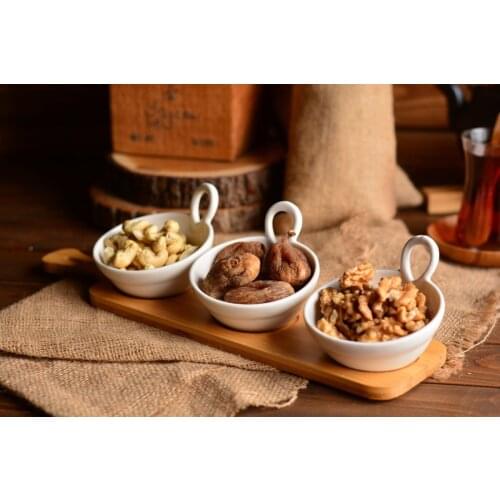 Giro 3 Pcs Snack Bowl | Porcelain and Bamboo | Home--Nuts | Made in Turkey | free Shipping