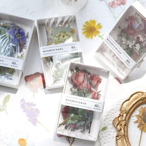 40/50 Sheets Natural Flowers Life Stickers Art Paintings DIY Book Decor Sticker For Scrapbooking Diary Decoration Supplies