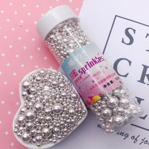 85g Mix Silver Sugar Beads Round Edible Pearl DIY Cake Baking Fondant Cake Chocolate Decoration Sugar Candy Clay