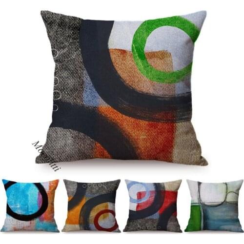 Abstract Circles Art Decorative Sofa Pillow Case Nordic Style Colorful Geometric Graffiti Linen Square Cushion Cover Car Cojines