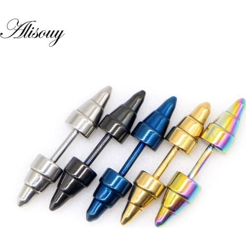 Alisouy 2pc Punk Men Women Stud Earring Anti Allergic Stainless Steel Body Piercing Fashion Dumbbell Stud Earrings Funny Jewelry