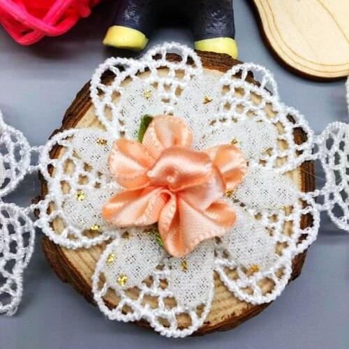 10pcs Satin Flowers Lace Trim Width 45mm Trimmings Ribbon Applique 3-layer Sewing Crafts for Clothes Wedding Dress Fabric