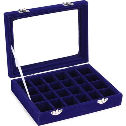 24 Slots Velvet Desk Jewelry Holder Storage Box Packaging Portable Ring Necklace Chain Case Rings Container Women Valentine Gift