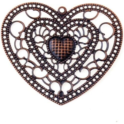 Free shipping 20Pcs Antique Copper Filigree Heart Wraps Metal Crafts Gift Decoration DIY Findings Connectors 65x58mm