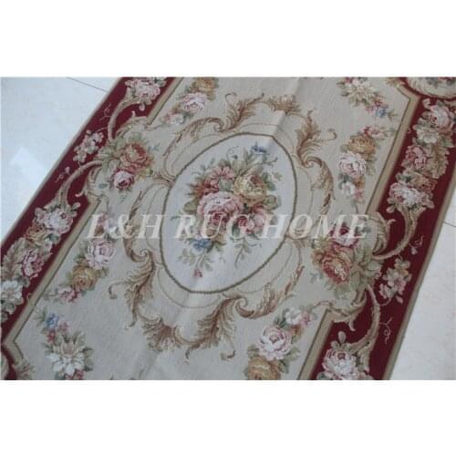 Free shipping 4'x6' handmade needlepoint woolen rugs handmade rug handmade cross stitched rose rugs